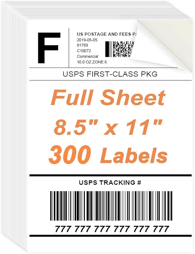 8.5" x 11" Sticker Paper for Inkjet Printers - 300 Sheets Full Sheet Shipping Labels Printable Full Page Labels 8.5×11 White Sticker Paper for Laser Printing - Matte | Laser Inkjet Printer Labels - TrueDesk