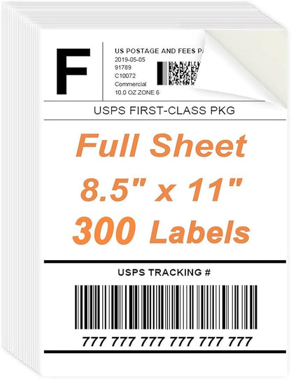 8.5" x 11" Sticker Paper for Inkjet Printers - 300 Sheets Full Sheet Shipping Labels Printable Full Page Labels 8.5×11 White Sticker Paper for Laser Printing - Matte | Laser Inkjet Printer Labels - TrueDesk