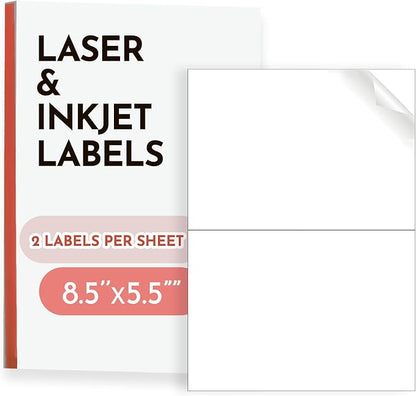 8.5"x5.5" Shipping Labels, Matte White Printable Labels, 80 Total (40 Sheets, 2 - Up), Compatible with Laser & Inkjet Printers for Packaging & Mailing | Laser Inkjet Printer Labels - TrueDesk