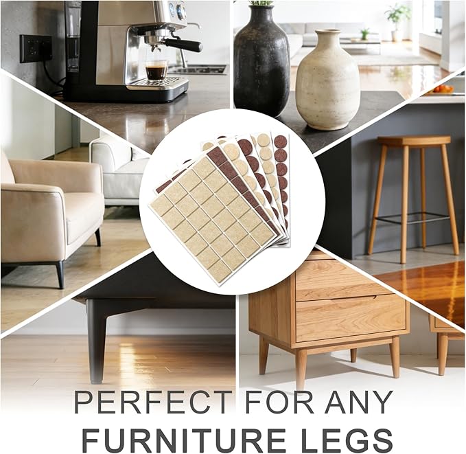 88 Pack Felt Furniture Pads for Chair Legs, Self - Adhesive Floor Protectors for Hardwood Floors, 3mm Thick Beige Felt Pads, Assorted Round and Square Sizes, 3/4 in and 1 in | Furniture Pads - TrueDesk