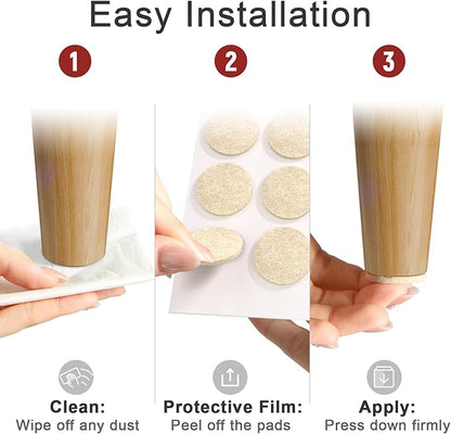 88 Pack Felt Furniture Pads for Chair Legs, Self - Adhesive Floor Protectors for Hardwood Floors, 3mm Thick Beige Felt Pads, Assorted Round and Square Sizes, 3/4 in and 1 in | Furniture Pads - TrueDesk