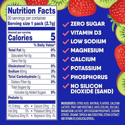 GoHydrate Instant Hydration Powder Packets - Low Sodium Electrolytes Drink Mix - Natural Hydration Support, Sugar Free Electrolyte Flavored Powder Drink with Vitamin D, 30 Packs, Kiwi Strawberry