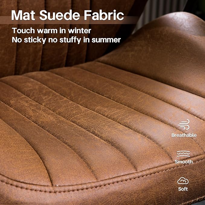 HOOOWOOO Faux Suede Leather Home Office Desk Chair,MCM Modern Ergonomic Task Work Chair,Computer Gaming Chair with Cushion Seat Lumbar Support Reclining High Back for Long Hours(Brown)