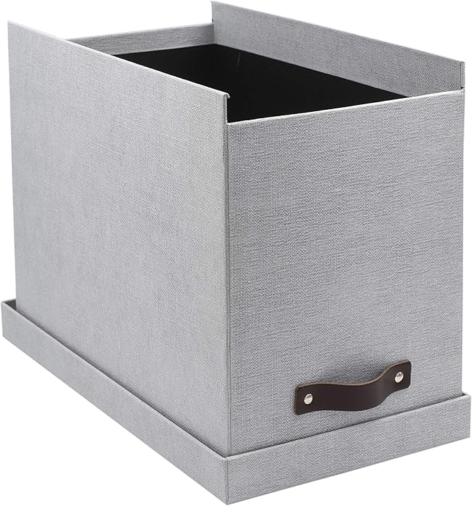 Bigso John Desktop File Box | File Storage Box and Document Organizer for Important Paperwork | Durable Hanging File Box with a Lid and Leather Handle | 7.4’’ x 13’’ x 10.4’’ | Ash
