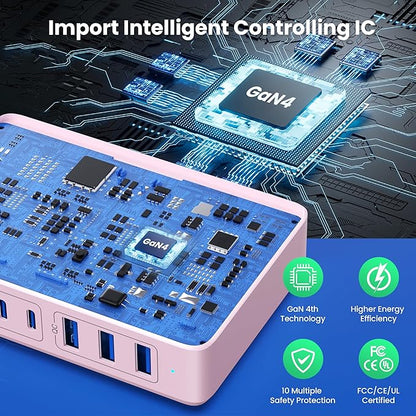 USB C Charger 300W USB C Charger Block, 8-Ports GaN IV Fast Charging Station Hub,PD 100W Laptop Charger Adapter,for MacBook Pro/Air/iPad/iPhone16/15/14/Apple Watch/DELL/Samsung for Home Office