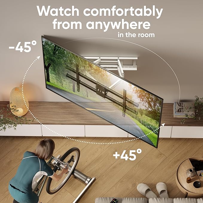 ONKRON Full Motion TV Wall Mount for 42-120 Inch Screen up to 220 lbs, Large Heavy Duty TV Mount Extending, VESA 200x100-1000x600, Tilt and Swivel Television Mount Bracket, Black-White