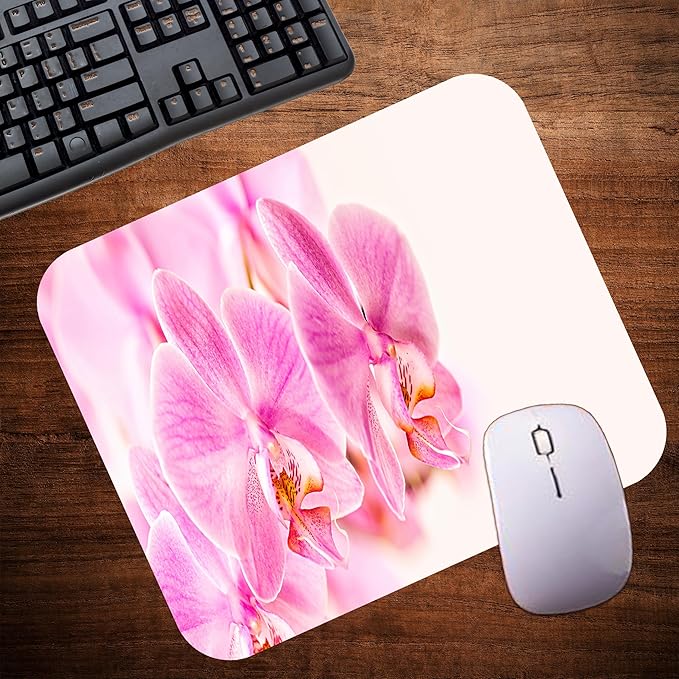 Floral Pattern Flower Mouse Pad Mat Mousepad for Desk Computer Laptop PC Gaming Home or Office Gift for Her Flowers (Orchid MP110)
