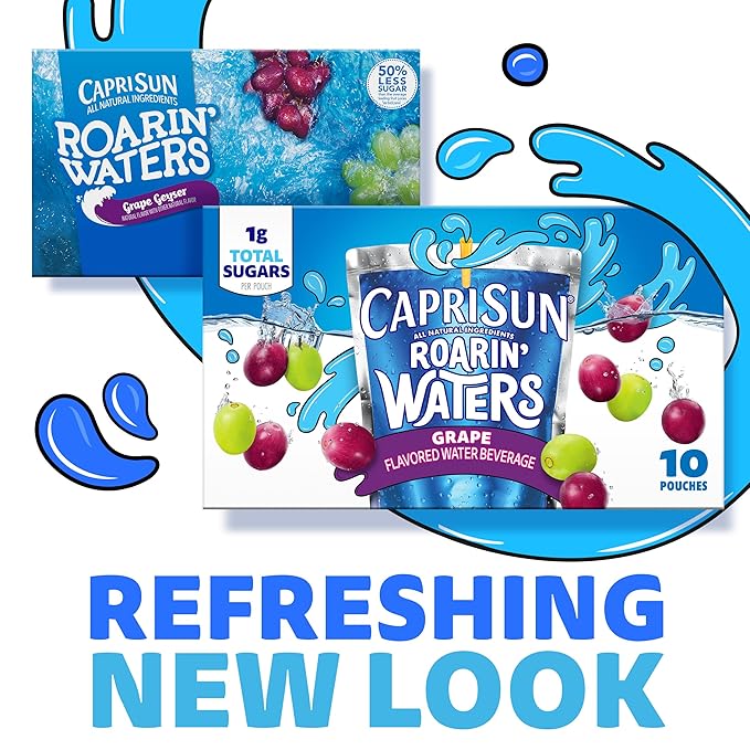 Capri Sun Roarin' Waters Grape Flavored with other natural flavors Water Beverage, 40 ct Pack, 4 Boxes of 10 Drink Pouches