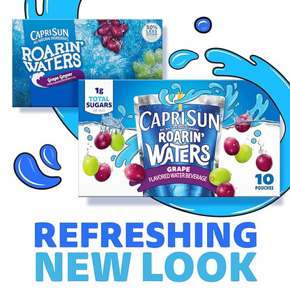 Capri Sun Roarin' Waters Grape Flavored with other natural flavors Water Beverage, 40 ct Pack, 4 Boxes of 10 Drink Pouches