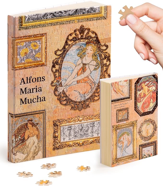 PieceRelax A5 Puzzle Journal for Adults, 300 Piece Plastic Jigsaw Book Cover (Includes Notebook) - Alphonse Mucha - The Art Palace, Unique Gift [YA1058]