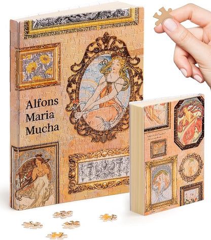 PieceRelax A5 Puzzle Journal for Adults, 300 Piece Plastic Jigsaw Book Cover (Includes Notebook) - Alphonse Mucha - The Art Palace, Unique Gift [YA1058]