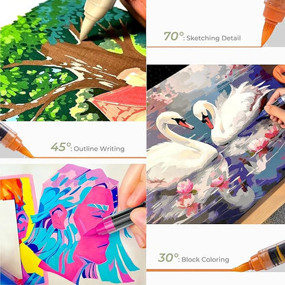 Nicpro 72 Colors Acrylic Paint Markers Set, Water-Based Brush Tip Paint Pens with Automatic Ink Control, Art Paint Markers for Rock Painting, Glass, Craft, Ceramic, Christmas Gift for Teens, Kids