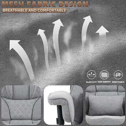 Vonesse Big and Tall Office Chair, Computer Chair with Soft Adjustable Armrests, Ergonomic Gaming Chair with Breathable Linen Design, Executive Chairs with Footrest (Linen Fabric,Light Gray)