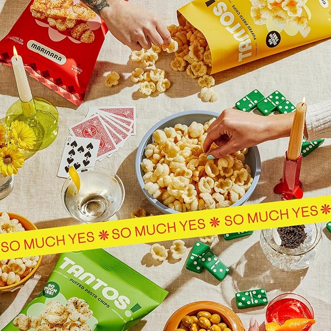 Tantos! Puffed Pasta Chips, Healthy Pasta Snack by Top Chef Joe Sasto, As Seen on Shark Tank, Plant Based, Low Calorie, Crunchy Chips, Variety Pack, Marinara, Pesto, Cacio e Pepe, Classico, Gourmet Bold Flavors, 4oz 12 Pack 3 of Each Flavor, Variety