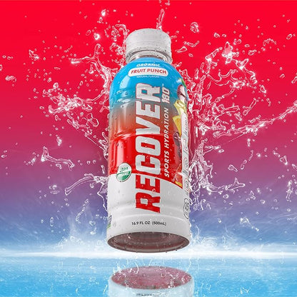 RECOVER 180 Organic Sports Hydration Drink, No Sugar Added, 20 Calorie Sports Beverage, Organic Flavors With Vitamins, Potassium-Packed Electrolytes (16.9 Fl Oz (Pack of 12), Fruit Punch)