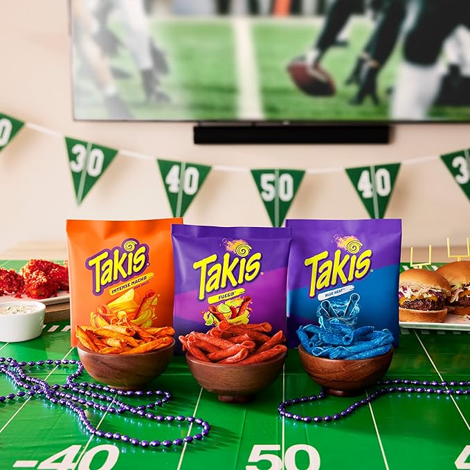 Takis 18 pc / 1 oz Hero Variety Pack, Assorted Flavored Mixed Rolled Tortilla Chips – (8) Fuego, (6) Blue Heat, (4) Intense Nacho