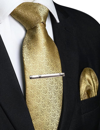 RBOCOTT Mens Woven Tie and Pocket Square with Tie Bar Sets Solid Necktie