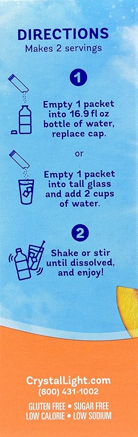 Crystal Light On The Go Peach Mango With Caffeine Drink Mix, 10-Packet Box (Pack of 8)