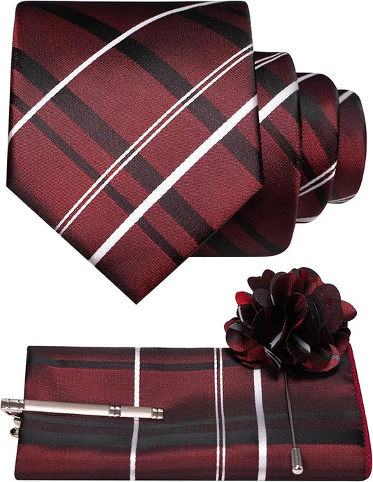 JEMYGINS Mens Striped Tie and Pocket Square with Tie Clip Lapel Pin Set 4PCS
