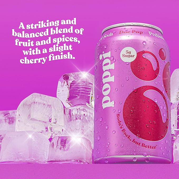 Poppi Sparkling Prebiotic Soda Beverage with Apple Cider Vinegar, Seltzer Water and Fruit Juice, Doc Pop Flavor, 12 Fl Oz, Pack of 12, Packaging May Vary