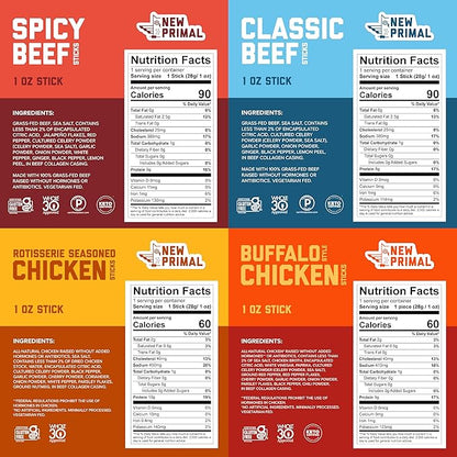 New Primal Meat Sticks Sampler, Grass-Fed Beef, All Natural Chicken, Keto & Gluten Free Healthy Snacks for Adults, Sugar Free Low Carb High Protein Snack, Jerky Gift Box, Variety Pack, 10 Count