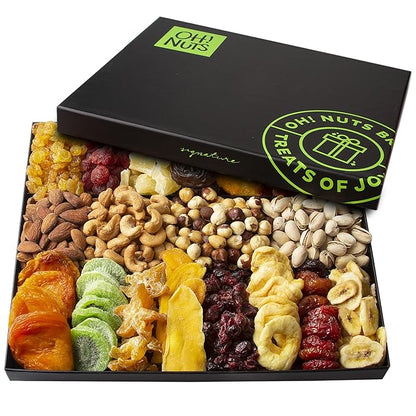 Oh! Nuts Dried Fruit and Nut Gift Basket - XL19 Variety Gourmet Assorted Fruits and Nuts Gift Baskets - Holiday Gift Box - Food Snack Box for Birthday, Corporate - Gift for Men, Women