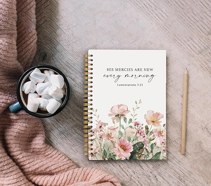 Christian Notebook for Women, Christian Art Gifts Journal, Prayer Journal for Women, Bible Journaling Notebook, Lamentations 3:23 His Mercies Are New Every Morning Floral Notebook 5.5x8.3