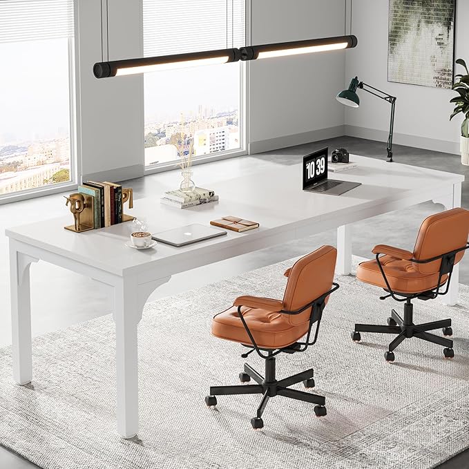 6.56 FT Conference Table, Super Sturdy Large Rectangle Meeting Seminar Table for 8 Person, Long Business Tables (White, 1PC)