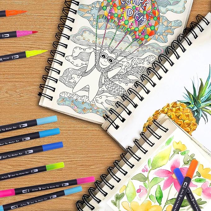 Double Tip Brush Pens Art Markers (72 Colors), Fine Tip Acrylic Coloring Markers for Painting, Highlighting, Card Making, Gifts for Kids Adult, Craft Kit for Office School Supplies