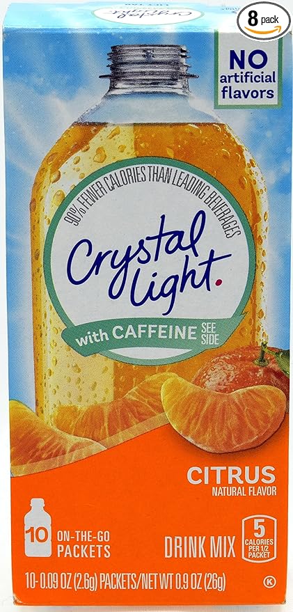 Crystal Light On The Go Citrus With Caffeine Drink Mix, 10-Packet Box (Pack of 8)