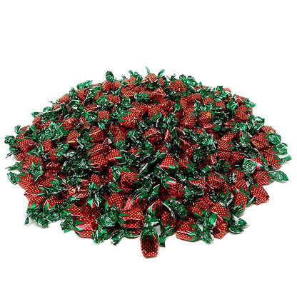Holiday Strawberry Hard Candy Filled With Real Fruit Pulp - 10 lbs - Strawberry-Flavored Bon Bons Filled with Real Pulp - Bulk American Vintage Candy Assortment - Individually Wrapped, 160 oz.
