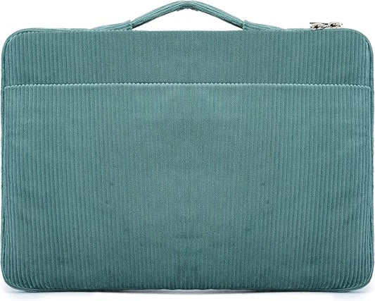 Kinmac Green Corduroy 360° Heavy Duty Protective Laptop Sleeve Case Bag Cover with Handle for MacBook Air 13 inch,iPad Pro 13 inch and 13.3 inch HP,Dell,Lenovo,Asus,Acer Laptop