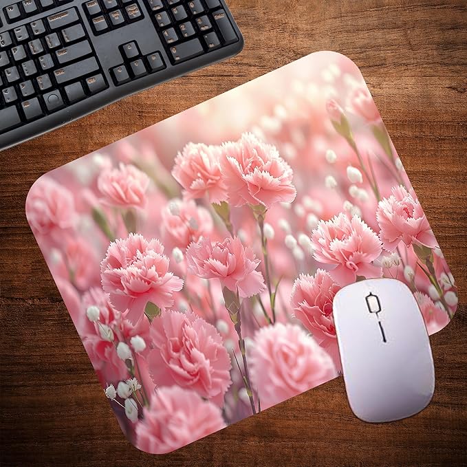 Floral Pattern Flower Mouse Pad Mat Mousepad for Desk Computer Laptop PC Gaming Home or Office Gift for Her Flowers (Pink Carnation MP107)