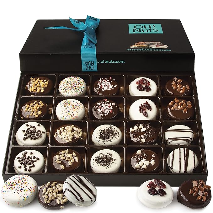 Oh! Nuts Chocolate Covered Cookie Gift Baskets - 20 Variety Gourmet Assortment Sandwich Cookies - Prime Elegant Box Gifts for Birthday, Anniversary, Holiday Season, Mom, Dad