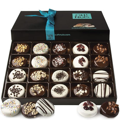Oh! Nuts Chocolate Covered Cookie Gift Baskets - 20 Variety Gourmet Assortment Sandwich Cookies - Prime Elegant Box Gifts for Birthday, Anniversary, Holiday Season, Mom, Dad