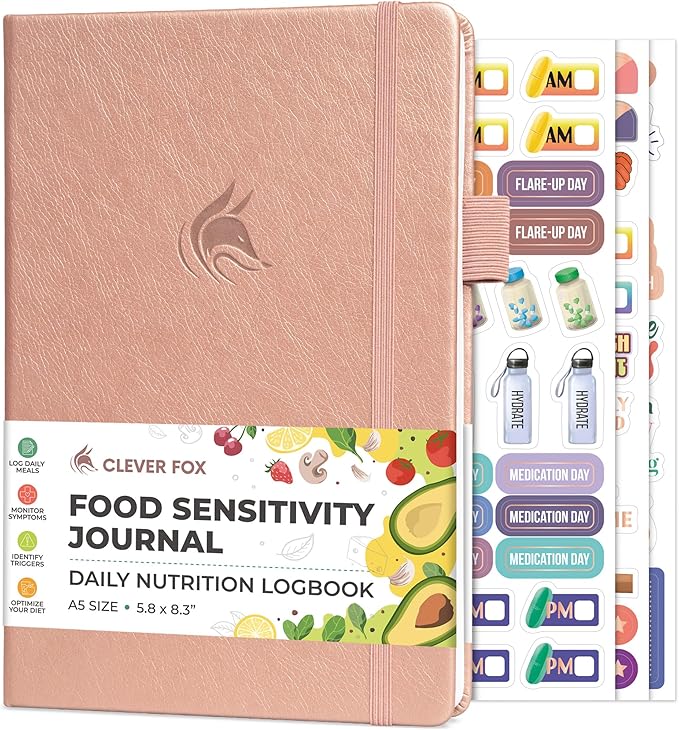 Clever Fox Food Sensitivity Journal – Daily Intolerance & Symptom Log for IBS, Diabetic, Low Fodmap, Elimination Diet – Health Tracker (Rose Gold)
