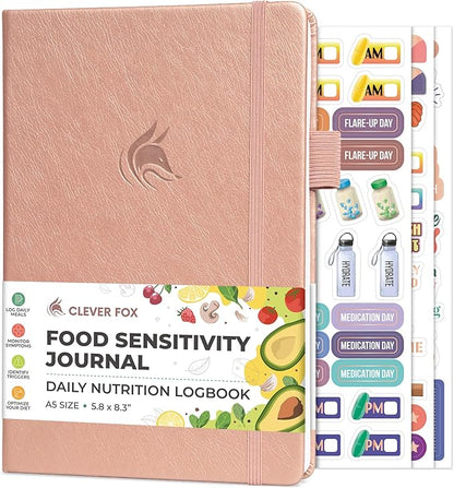 Clever Fox Food Sensitivity Journal – Daily Intolerance & Symptom Log for IBS, Diabetic, Low Fodmap, Elimination Diet – Health Tracker (Rose Gold)