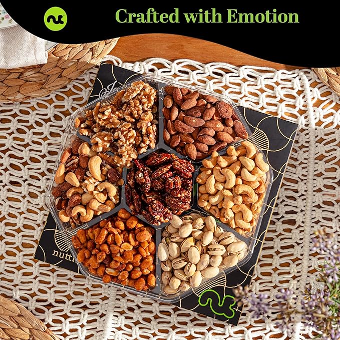 NUT CRAVINGS - Thanksgiving Mixed Nuts Gift Basket in Black Gold Box (7 Assortments, 1 LB) Holiday Xmas Christmas Food Arrangement, Healthy Snack Care Package, Food Assortments