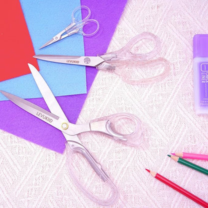 9 Inch All Purpose Scissors for Adults - Ins Style Clear Resin Handle, 2Cr13 Stainless Steel Sharp Blade - Ideal for Fabric Crafts