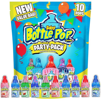 Baby Bottle Pop Christmas Candy Variety Pack - 10 Ct Bulk Lollipops with Dipping Powder - Full Size, Individually Wrapped Hard Candy, Stocking Stuffers, Gifts, Party Favors for Kids