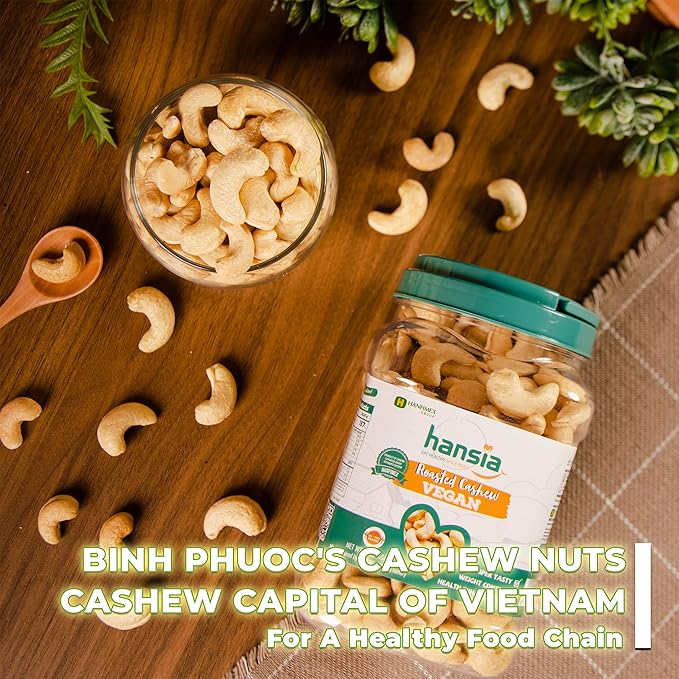 Hansia Roasted Cashew VEGAN, Dry Roasted Unsalted Superfood, Fresh, Healthy, Low Sodium Snacks, Rich of Protein & Natural Fiber, Protein, Vitamin and Iron (Roasted Cashew, 1 Pound (Pack of 1))