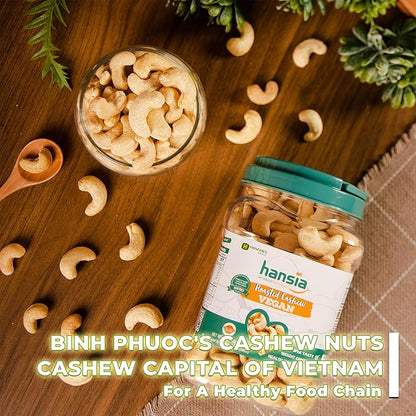 Hansia Roasted Cashew VEGAN, Dry Roasted Unsalted Superfood, Fresh, Healthy, Low Sodium Snacks, Rich of Protein & Natural Fiber, Protein, Vitamin and Iron (Roasted Cashew, 1 Pound (Pack of 1))
