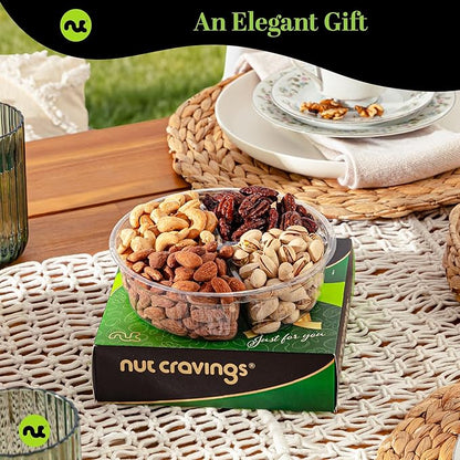 NUT CRAVINGS - Thanksgiving Mixed Nuts Gift Basket in Green Gold Box (4 Assortments) Holiday Xmas Christmas Food Arrangement, Healthy Snack Care Package, Food Assortments