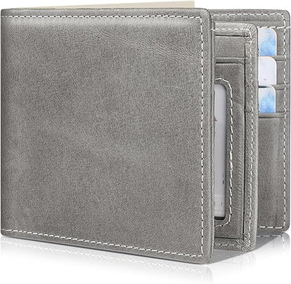 Mens Wallet Bifold Genuine Leather RFID Blocking Wallet for Men with 1 ID Windows 13 Card Holders 2 cash pockets 1 Gift Box