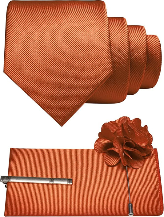 JEMYGINS Formal Necktie Solid Color Tie and Pocket Square with Tie Clip Lapel Pin Sets for Men 4PCS