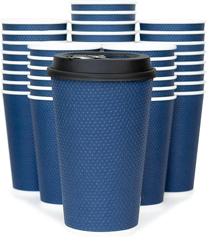 To Go Coffee Cups With Lids - 16 oz Disposable Coffee Cup With Lid (60 Set). Large Togo Travel Paper Hot Cups Insulated For Hot, Cold Beverage Drinks, No Sleeves Needed (Midnight Blue)