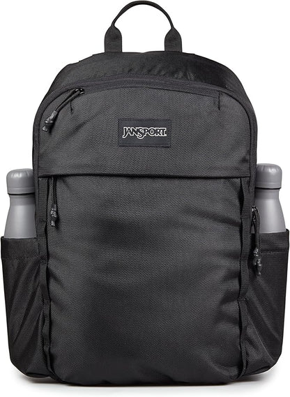 JanSport Venture Daypack – Travel Pack With Large Main Compartment, Padded Laptop Sleeve, Dual Water Bottle Pockets, and Attachment Buckles, Black