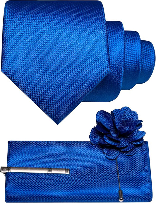 JEMYGINS Mens Tie and Lapel Pin with Pocket Square Tie Clip Sets for Casual and Business 4PCS