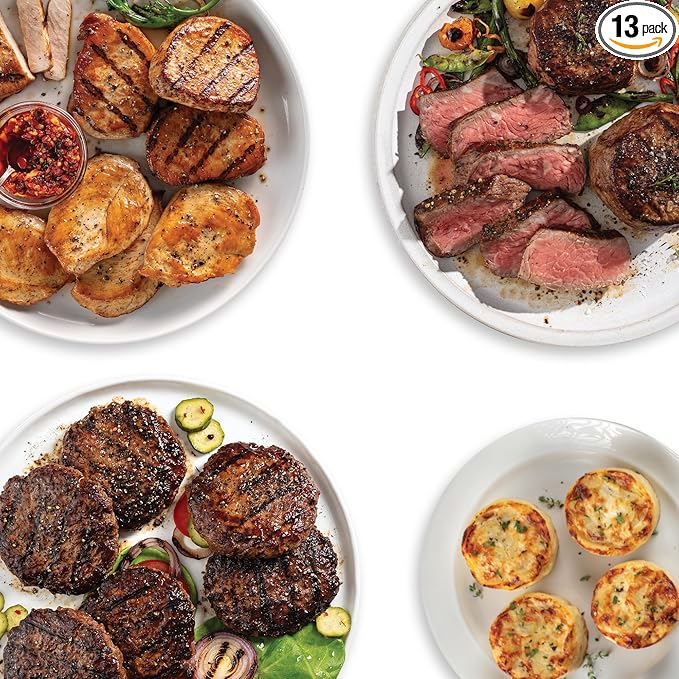 Omaha Steaks Ultimate Ribeye Gift Package (4 Bacon-Wrapped Ribeyes, 4 Air-Chilled Chicken Breasts, 4 PureGround Filet Mignon Burgers, 4 Kielbasa Sausages, 4 Scalloped Potatoes, 4 Caramel Apple Tartlets, 1 jar Omaha Steaks Seasoning)