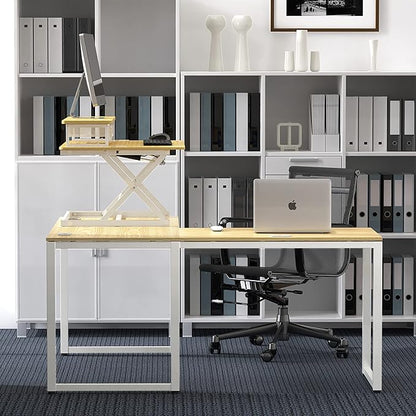 SHW 36-Inch Over Desk Height Adjustable Standing Desk with Monitor Riser, Oak